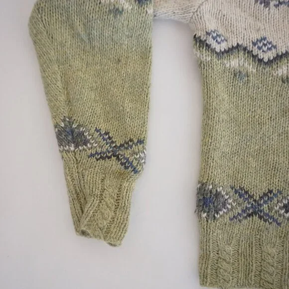Vintage St Johns Bay Green Cream Fair Isle Snowflake Nordics Wool Knit Sweater L - Picture 7 of 10
